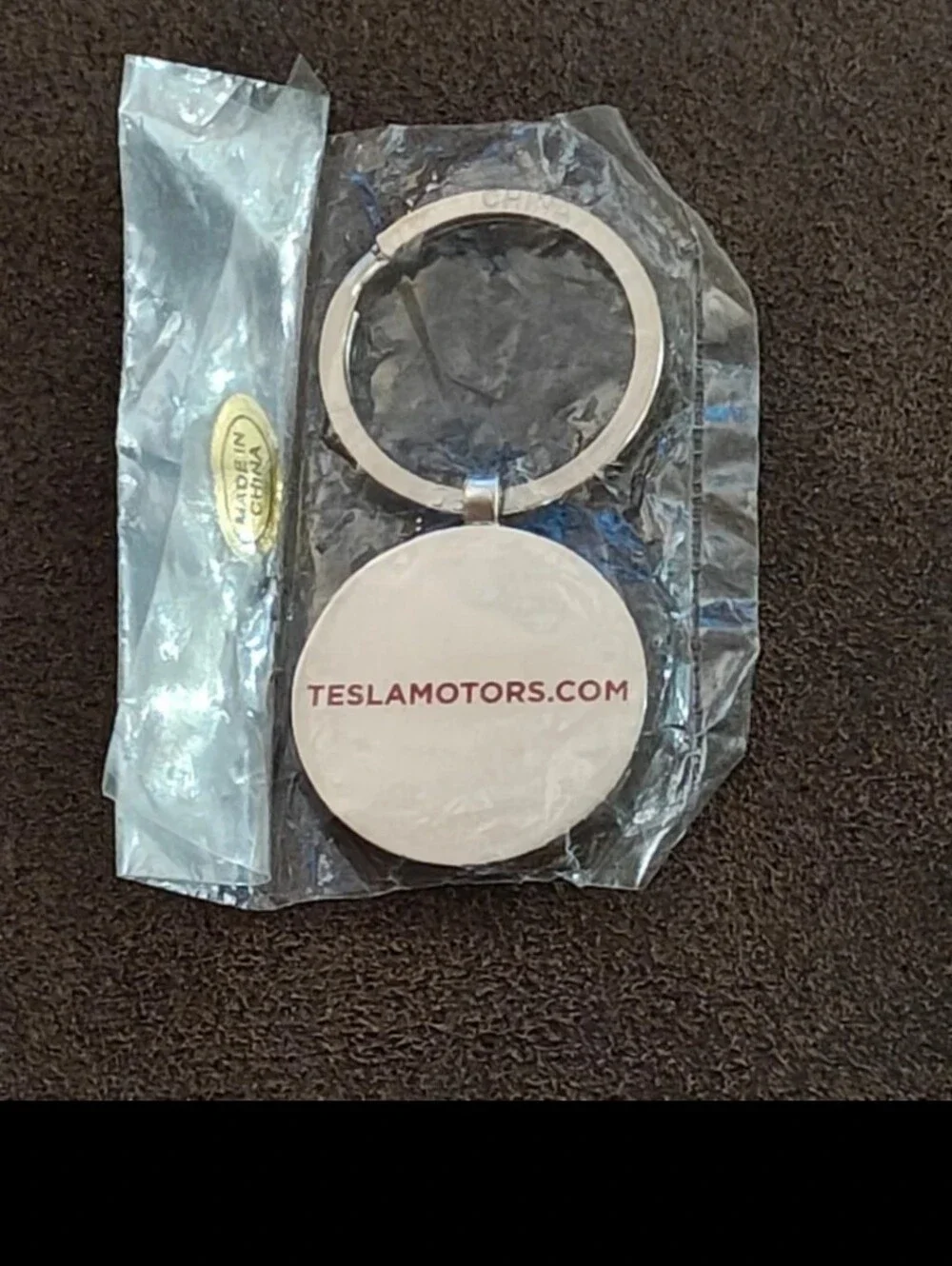 Tesla Logo Chrome & Black Background Keychain.